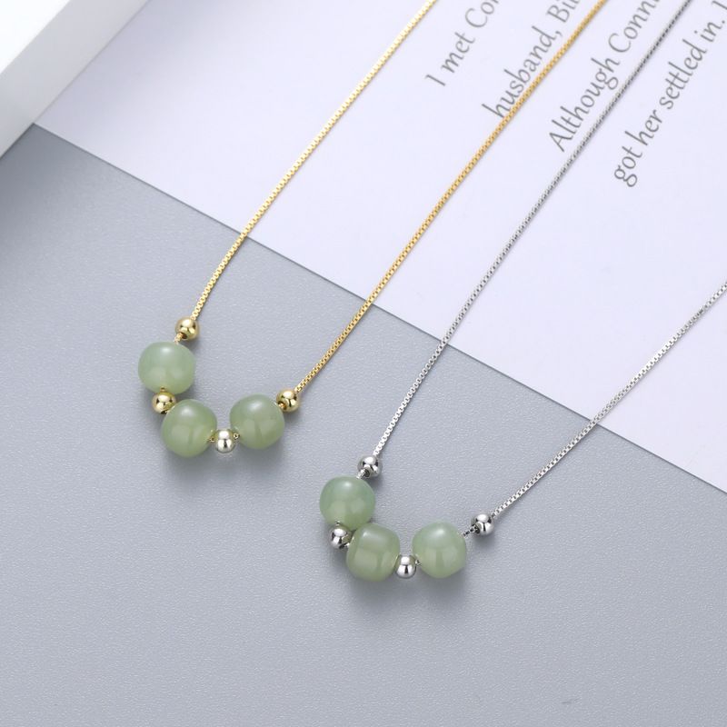 Hetian Jade Transfer Bead Necklace S925 Sølv Beaded Female Design Sense Smykker