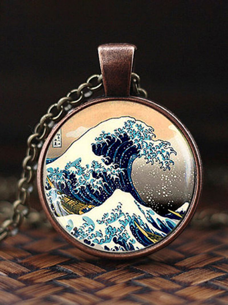 Justerbar Mountain Sea Fish Menn Kvinner Halskjede Trykt Glass Anheng