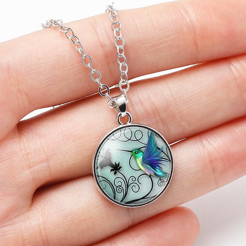 Mote Creative Blue Hummingbird Anheng Halskjede Rundt Glass Kvinner Smykker Gaver