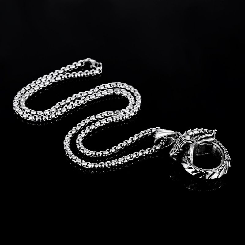 Punk Menns Rustfritt Stål Ouroboros Serpent Bite Tail Charm Halskjede Vintage Smykker For Menn
