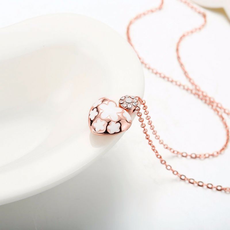 Søt Luksus Halskjede Hjerte Blomst Olje Drypp Rhinestone
