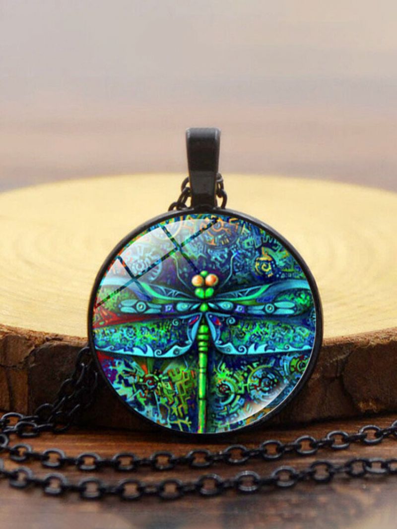 Vintage Dragonfly Kvinner Halskjede Vårhage Glass Anheng
