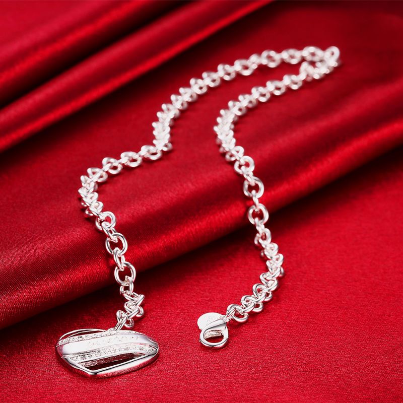 Yueyin Sweet Heart Kjede Hul Rhinestone Hjerte Sølvbelagt Halskjede