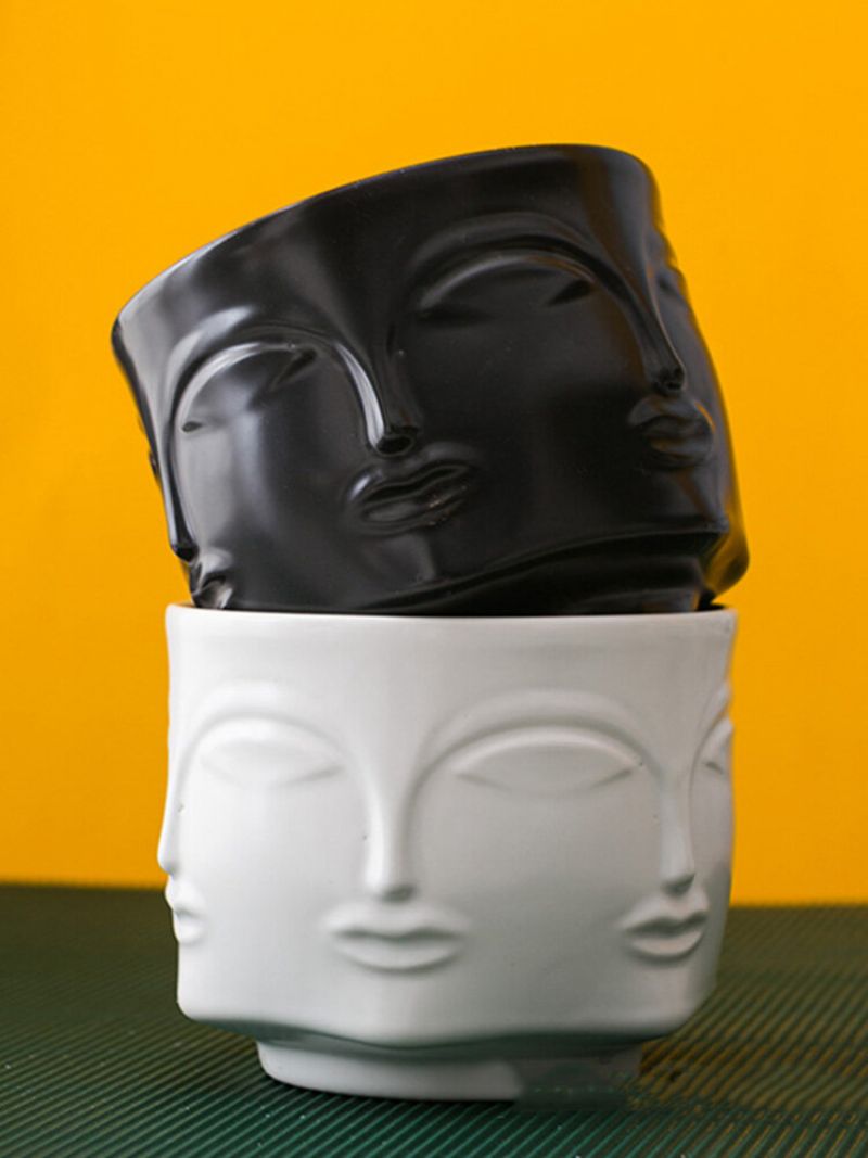 1pc Kreativ Nordisk Stil Abstrakt Ansikter Figur Karakter Hjem Hage Skrivebordsdekor Sukkulenter Urtepotte Plantekar Vase
