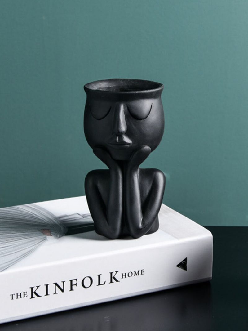 Abstrakt Humanoid Nordisk Kreativt Menneskeansikt Blomsterkrukke Karakter Sittestilling Harpiks Skulptur Vase Skrivebord Blomsterarrangement Container Par Gaveornamenter