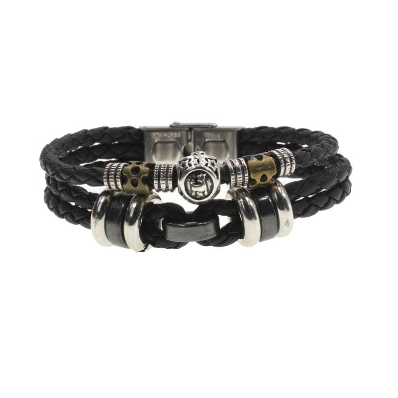 Tolv Constellation Smykker Gave Menns Flerlags Rustfritt Stål Klokkespenne Punk Kuskinn Armbånd