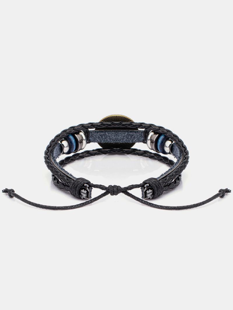 Vintage Rundt Glasstrykk Flerfarget Katt Som Ser Sidelengs Håndvevd Armbånd