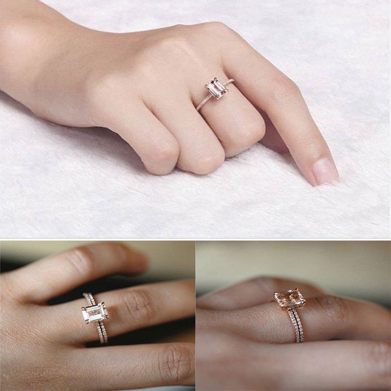 Elegant Fingerring Rosegull 18k Gull Zirkon Enkle Geometriske Ringer Hender Smykker For Kvinner