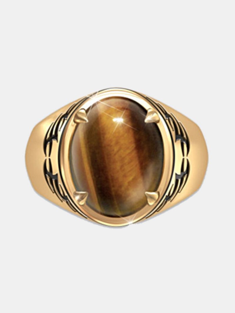 Naturlig Tiger Eye Stone 24 K Gullbelagt Menn Ring Smykker Gave