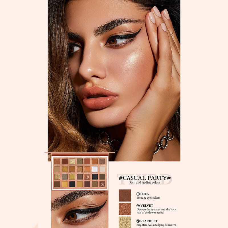 28 Farger Velvet Eyeshadow Palette Bærbar Vanntett Fin Silkeaktig Nude Powder