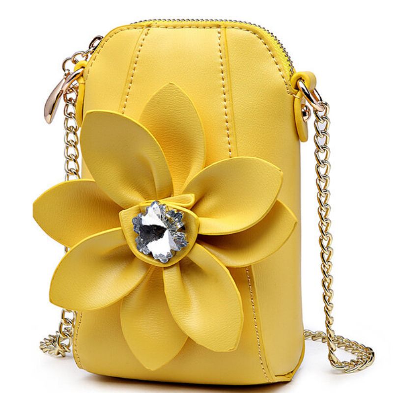 6 Tommer Mobiltelefon Pu Skinn Kvinner Nasjonal Stil Blomster Kjede Crossbody Bag Skulderveske
