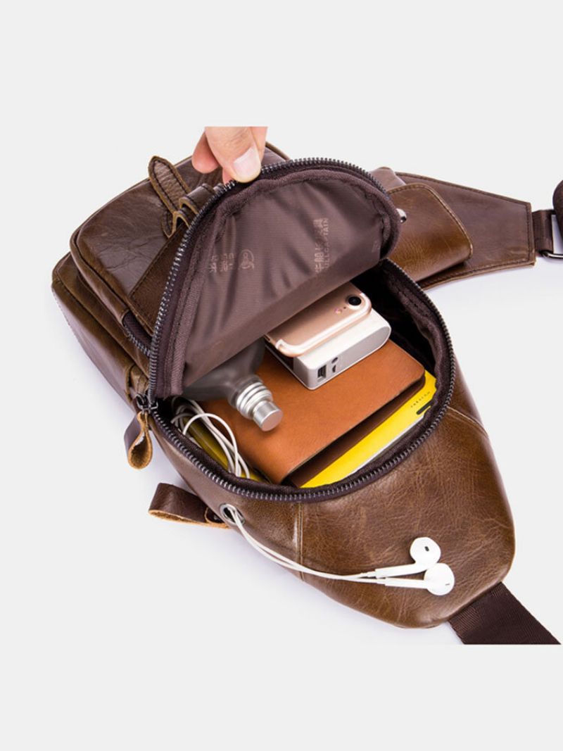 Ekphero Vintage Ekte Skinn Med Stor Kapasitet Reisebrystveske Crossbody-veske For Menn
