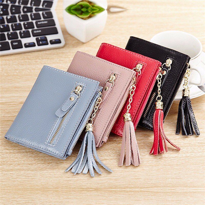 Ekte Skinnkvast Stilig Kort Lommebok Kortholder Candy Color Purse