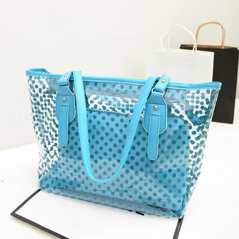 Fresh Color Tote Bag For Damer Sommerbruk Jelly Handbag Wave Point Vanntett Pvc Beach Brukt Crystal Single Shoulder Hold Bag