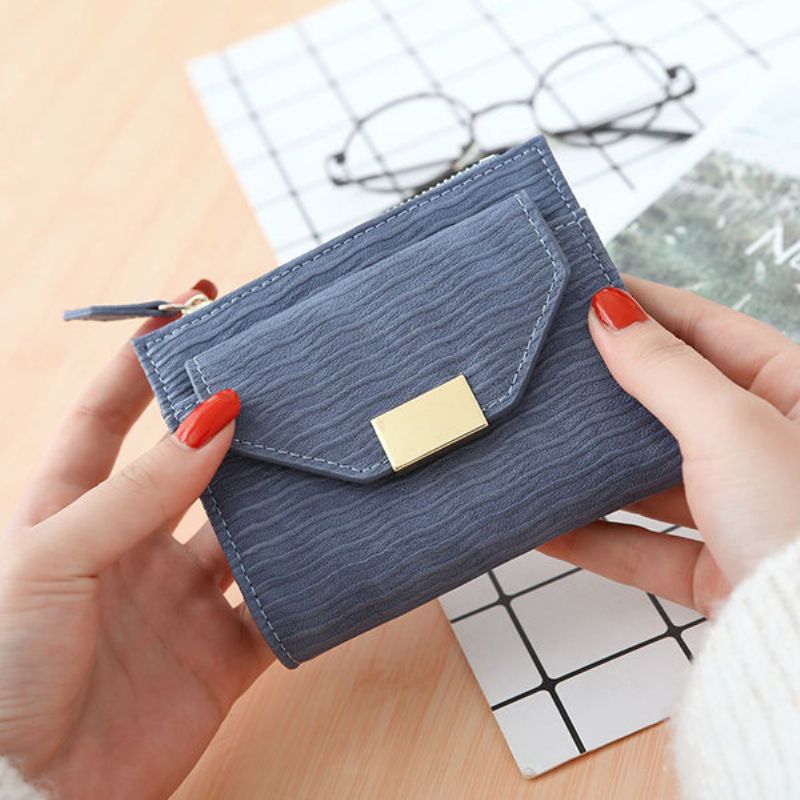 Kvinner Bifold Pu-skinn Kort Lommebok Solid Myntpung