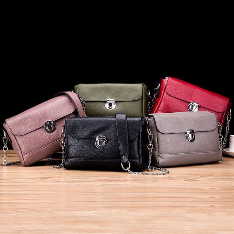 Kvinner Crossbody-veske I Ekte Skinn Vintage High-end Lock Chain Skulderveske
