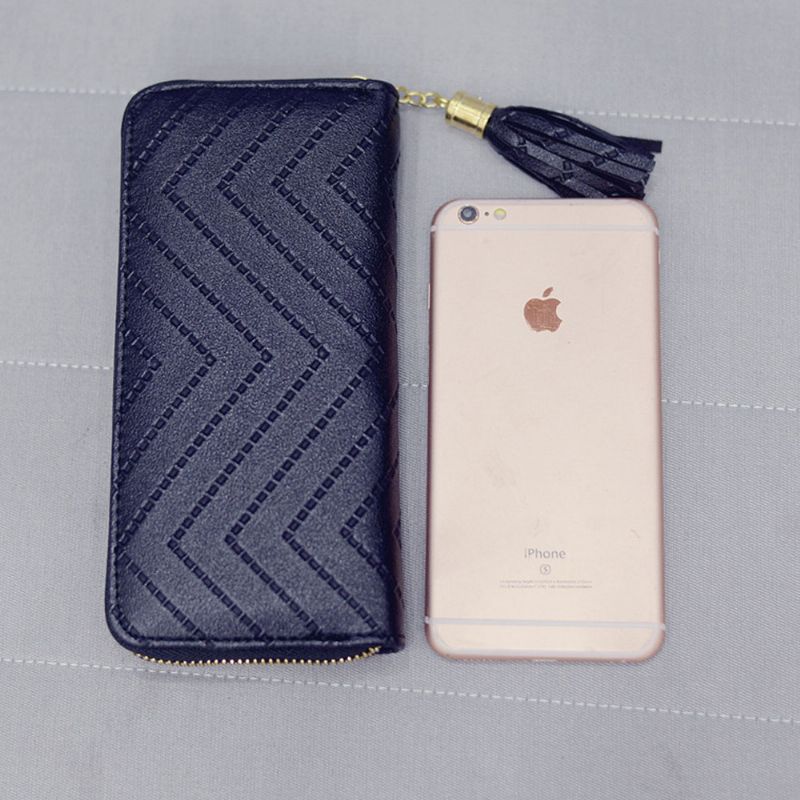 Kvinner Håndveske Business Pu Lær Lommebok Glidelås Dusker Kortholder Mini Veske Lang Clutch Uformelt Telefonveske