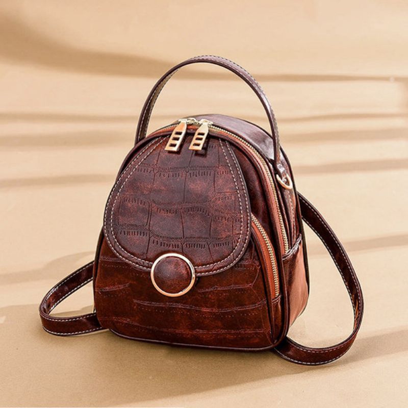 Kvinner Multi-funksjon Crocodile Pattern Crossbody Bag Casual Mini Ryggsekk