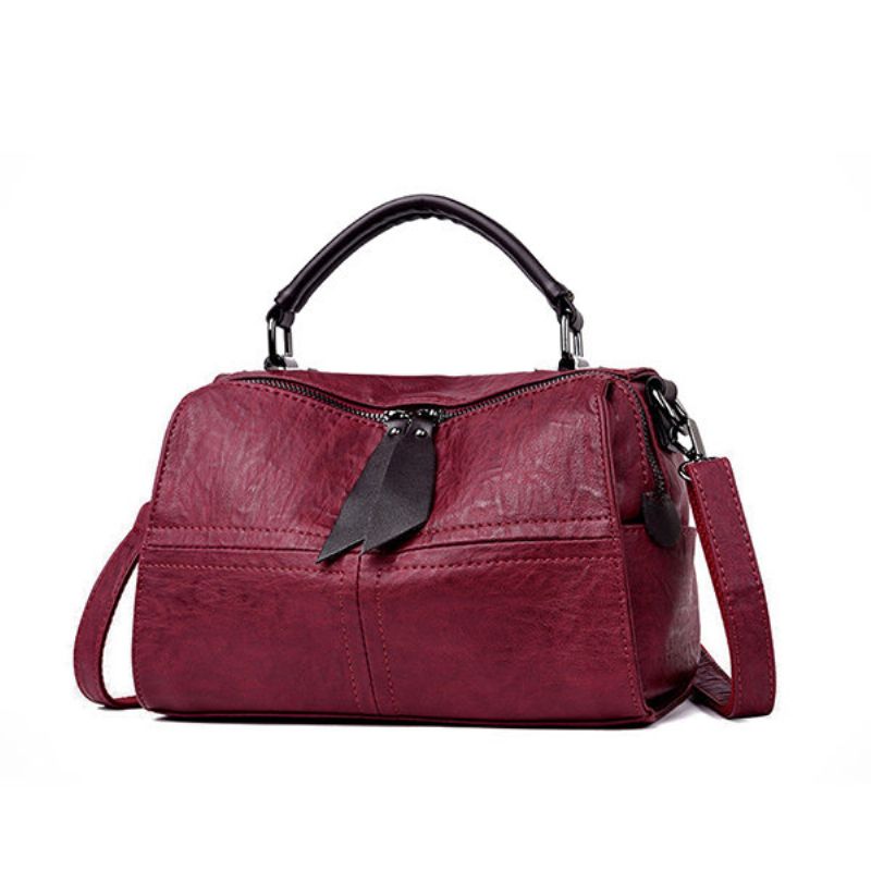 Kvinner Mykt Skinn Crossbody-vesker Sying Fritidshåndvesker Solide Boston Skuldervesker