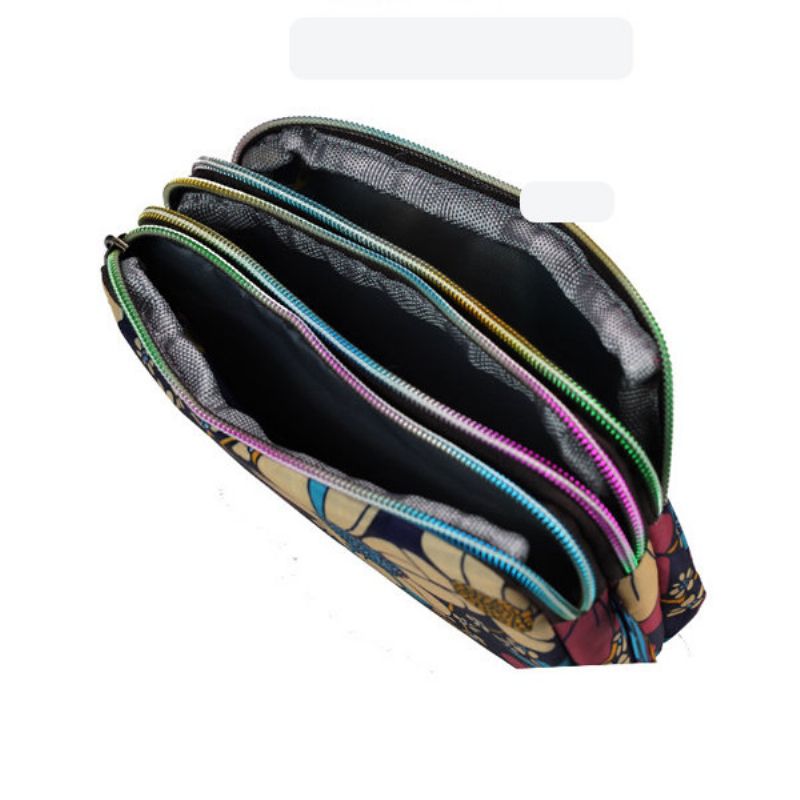 Kvinner Vanntett Nylon Patchwork Tre Glidelås 5.5 Tommer Telefonveske Flower Clutch Bag Myntveske