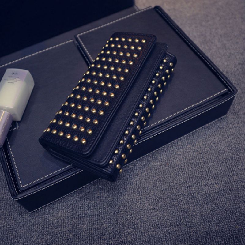 Lang Dobbeltdeksel Clutch New Fashion Women Lommebok Europeisk Og Amerikansk Pop Pun Style Rivet Handbag
