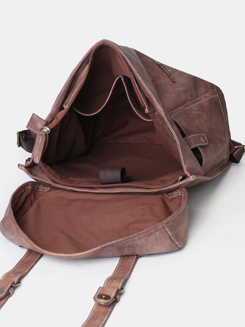 Menn Pu Leather Vintage 15.6 Tommers Bærbar Utendørs Ryggsekk Med Stor Kapasitet