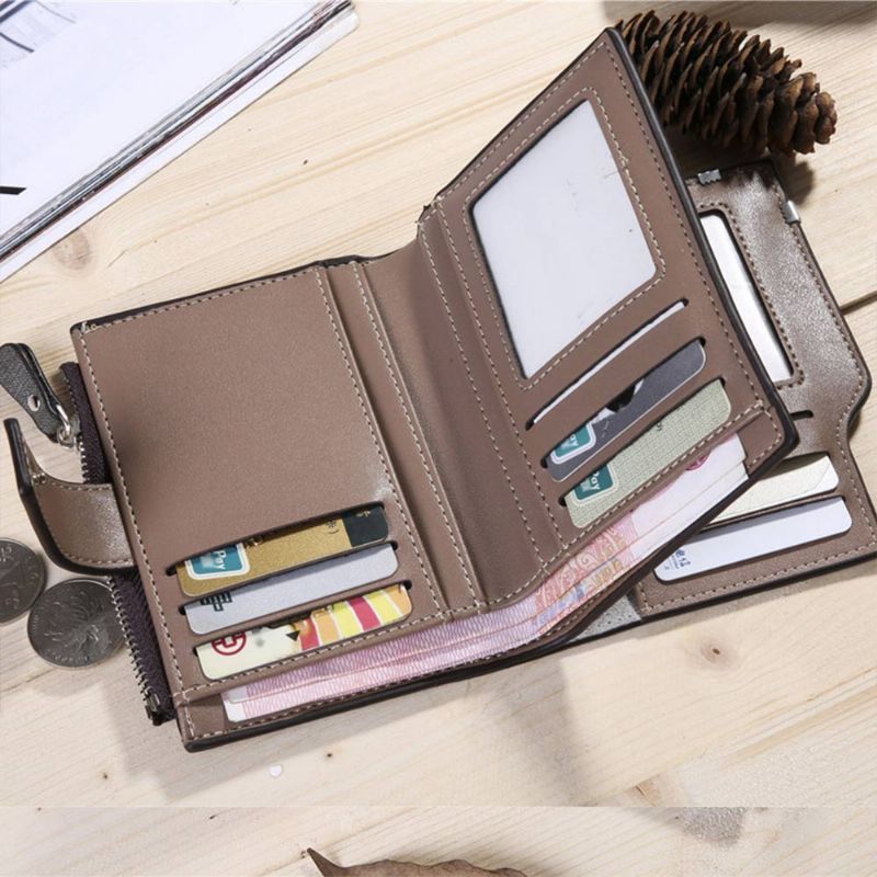 Ny Lommebok I Middels Lang Stil For Menn Pu Uformelt Retro Herreveske Med Lerretsoverflate Herreclutch