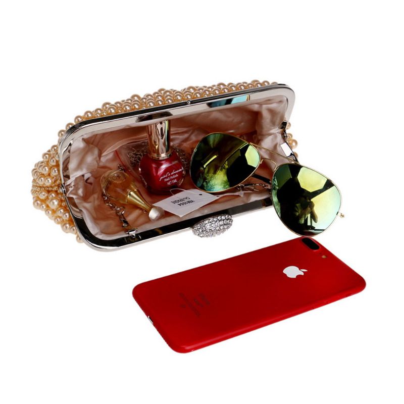 Pearl Dinner Bag Dame Luxury Party Bag Høykvalitets Polyester Evening Bankett Bag