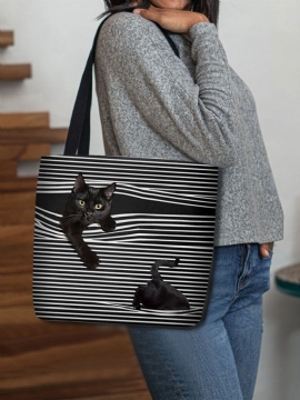 Skulderveske Med Filt Katt Stripete Håndveske