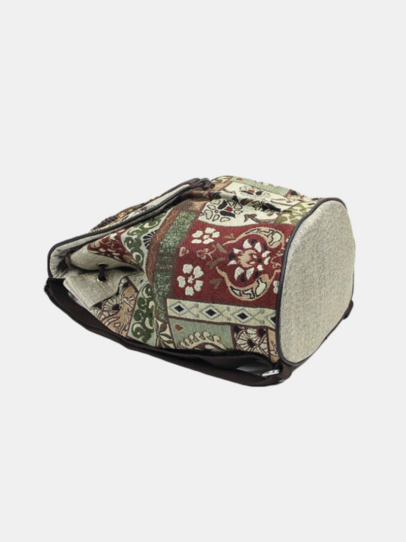 Uformelt Bomull Lin Brodert Etnisk Mønster Print Multi-carry Handbag Ryggsekk