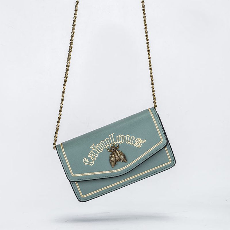 Vintage Broderi Liten Dameveske Med Metall Bie-dekorasjon Dame Skulderveske Clutch Håndveske Med Metallkjede