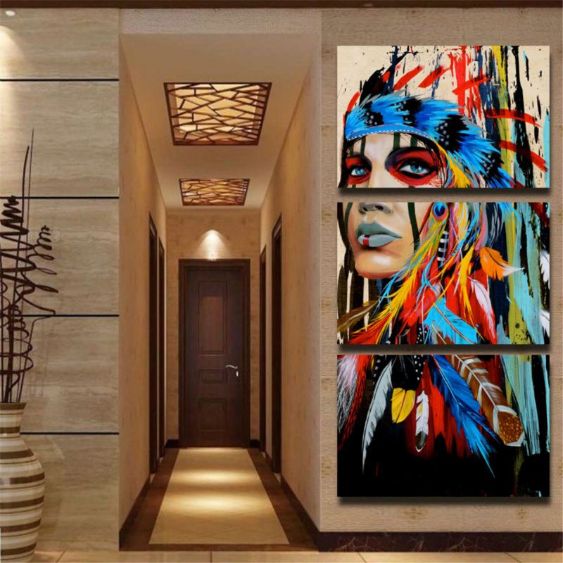 3 Stk Moderne Abstrakt Lerretsmaleri Rammeløs Veggkunst Indisk Kvinne Soverom Stue Home Decor