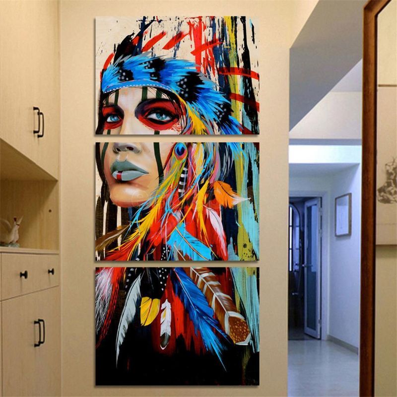 3 Stk Moderne Abstrakt Lerretsmaleri Rammeløs Veggkunst Indisk Kvinne Soverom Stue Home Decor