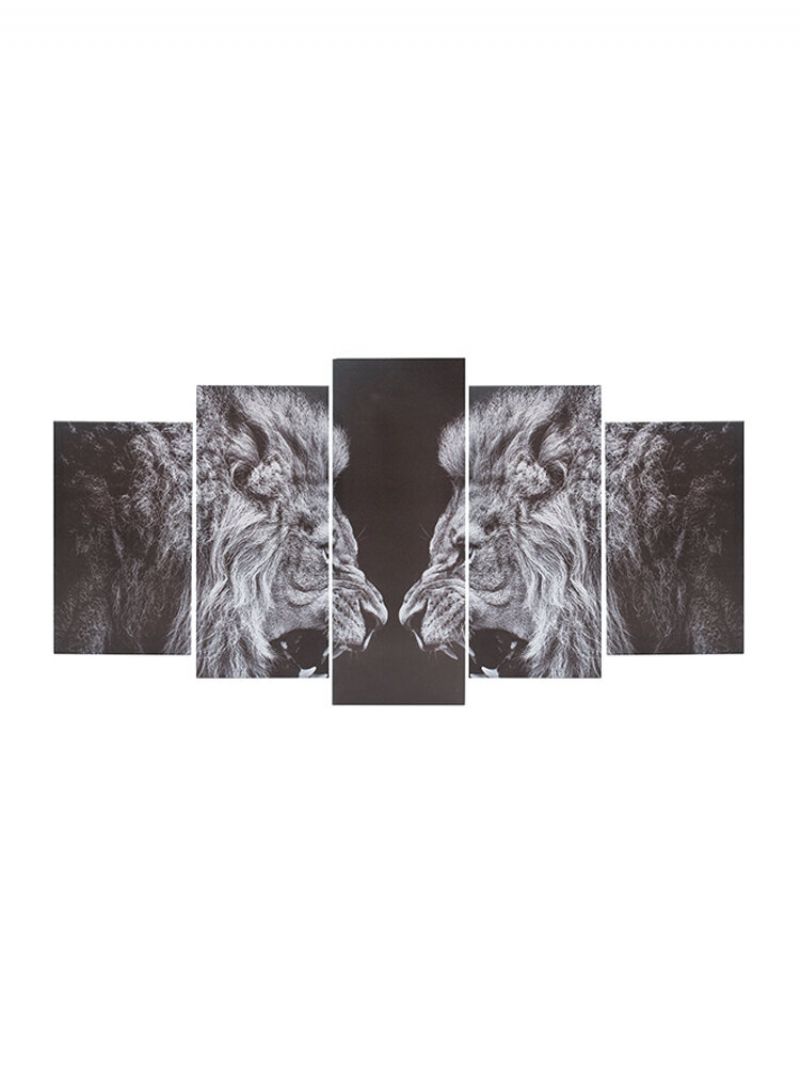 5 Stk Innrammet Lerret Roar Leo Lion King Animal Abstrakt Veggdekor