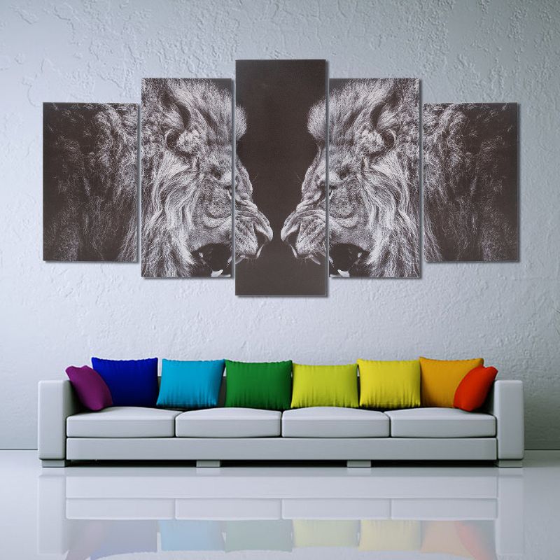 5 Stk Innrammet Lerret Roar Leo Lion King Animal Abstrakt Veggdekor