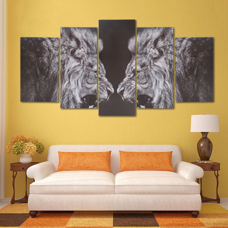 5 Stk Innrammet Lerret Roar Leo Lion King Animal Abstrakt Veggdekor