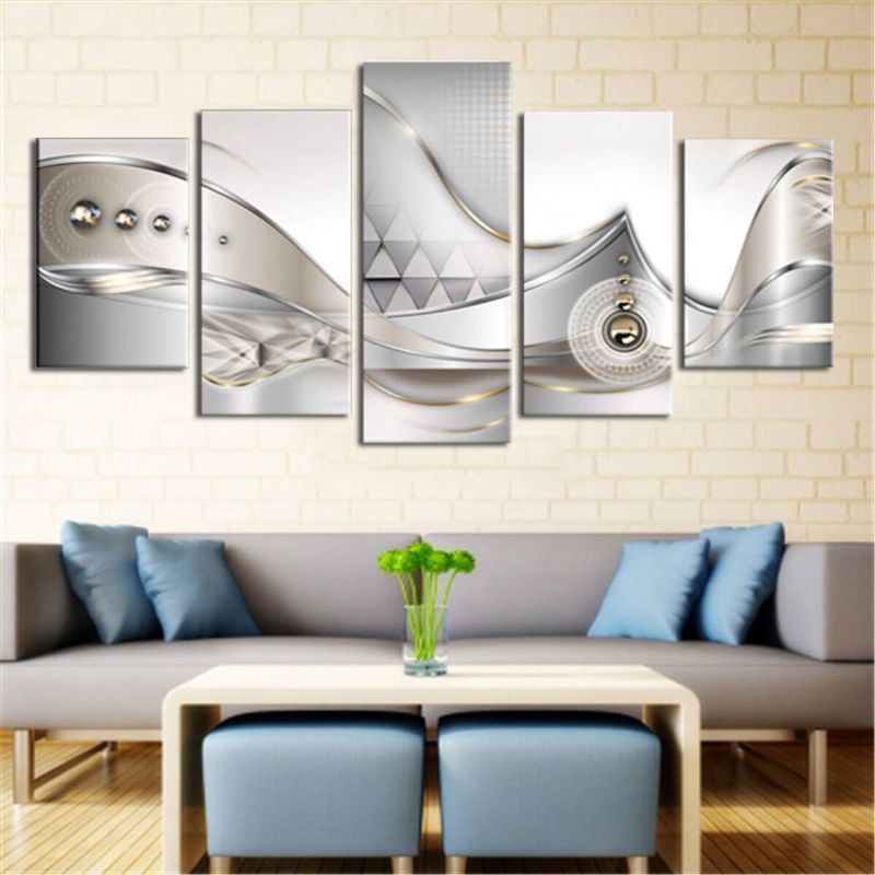 5 Stk Lerretstrykk Moderne Bildeveggdekor Abstrakt Blomstergiclee-innrammet