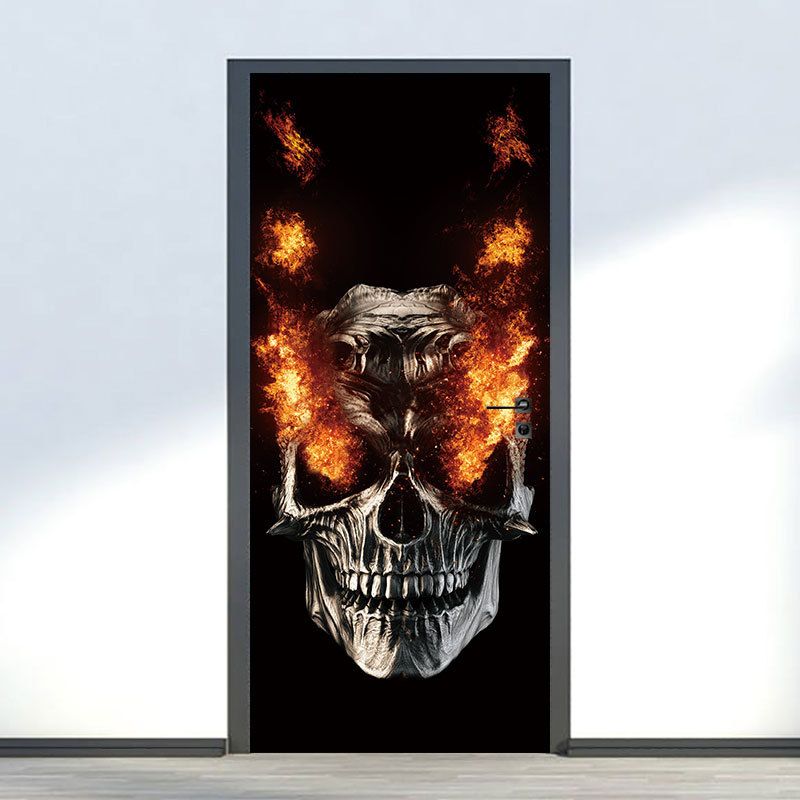 Festrekvisita Halloween-dekorasjoner Flamme Skull Veggklistremerke Haunted House Decoration Door Stort Klistremerke