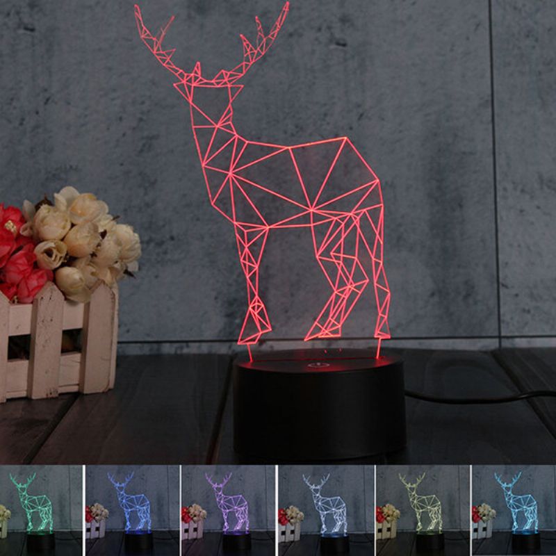 Geometrisk Hjort 3d Akryl Nattlys 7 Farger Skiftende Soverom Home Decor