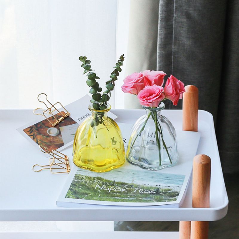 Gjennomsiktig Farget Glass Kronblad Modell Liten Kaliber Glassvase Stilig Kontor Husholdning Soverom Bord Dekorasjon Ornament Glassflaske