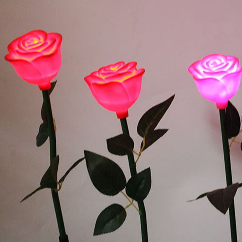 Led Solar Landskapslys For Utendørs Gårdsplass Hager Vanntett Plast Rose Blomster Mønster Lamper Sol Pin Lampe