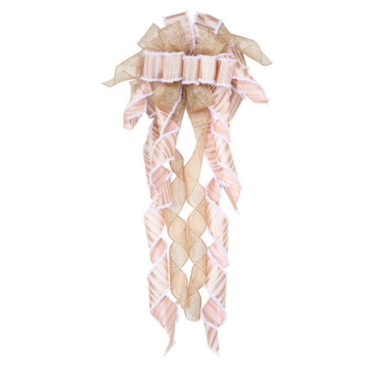 Jul Champagne Håndlaget Sløyfe Julepynt Satin Cloth Bue Diy Wire Edge Bue