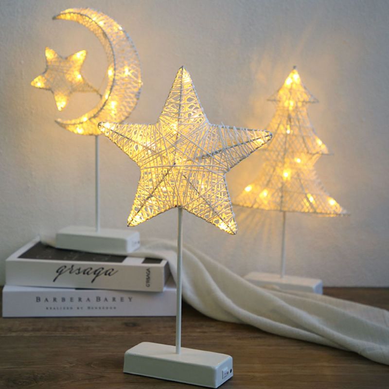 Juldekorativ Lampe Varm Hvit Led-stjerne Hjerte Nattlampe Dekorativ Rombordlampe Modelleringslampe